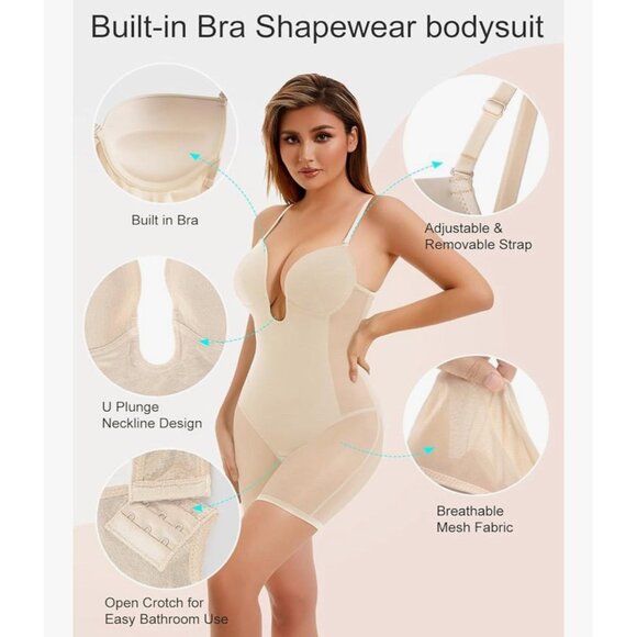 Decorus Women’s Low Back Full Deep Plunge Strapless Bodysuit Mid Thigh Sz XL NWT - Picture 3 of 5